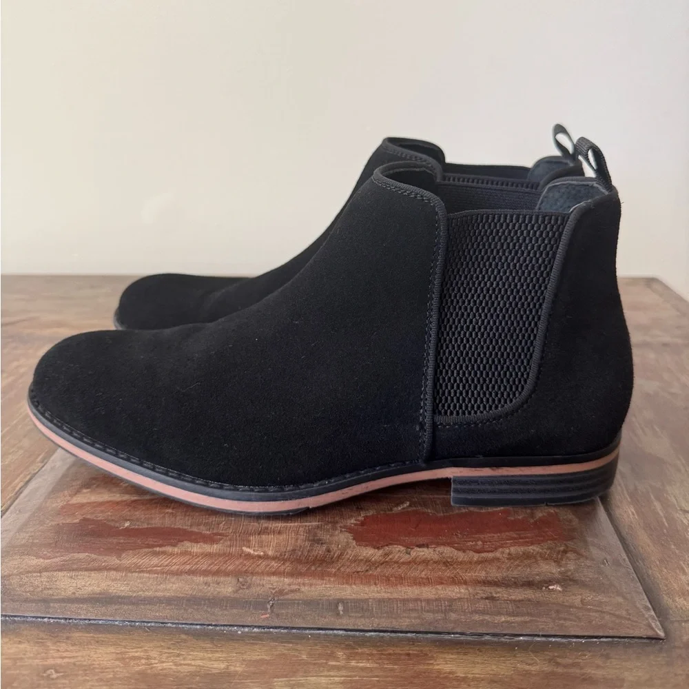 Anjoufemme black suede classic flat Chelsea ankle boots men’s‎ 7.5